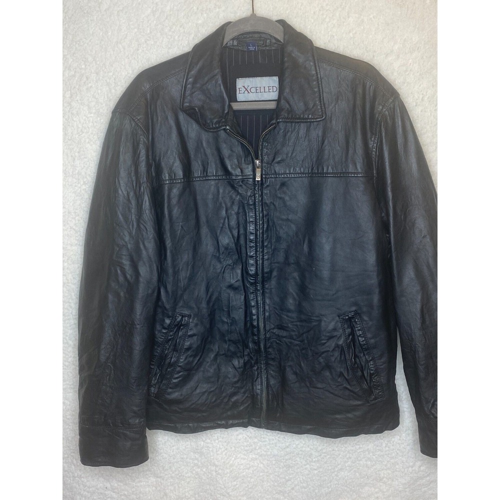 Mens Vintage Leather Jacket Size‎ L Zip Front Insulated Soft Coat by Excelled